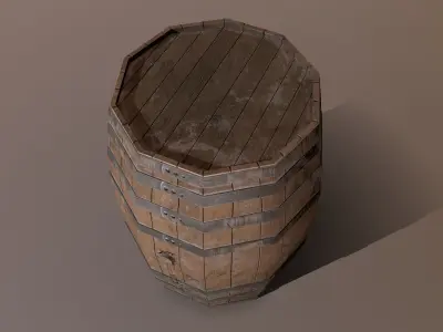wooden Barrel Low-poly 3D model 11