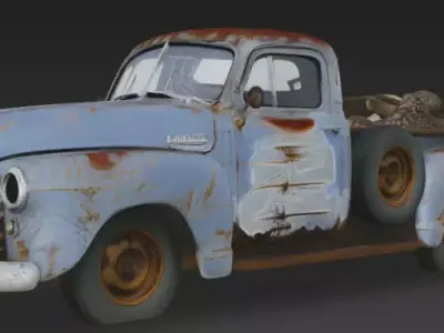 Vintage Old scratched rugged broken Blue Pickup Truck 3D Model 3D model