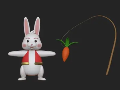  Chinese New year Rabbit  fishing carrot  Zbrush Project File Low-poly 3D model