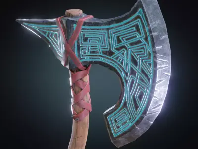 Stylized PBR low poly fantasy Axe  Low-poly 3D model