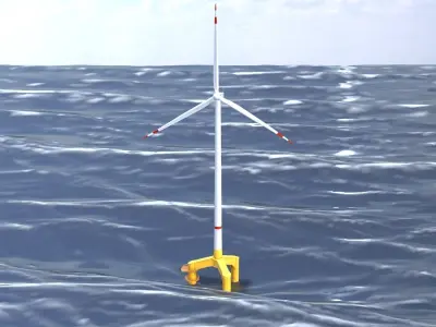 Wind turbine with tripile offshore foundation E-175 DR-172 m Low-poly 3D model