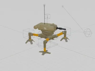 Animated walking robot tank in Blender 3D model