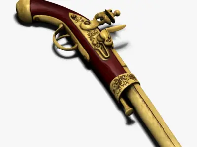 Antique gun flintlock pistol handgun arm 3D model