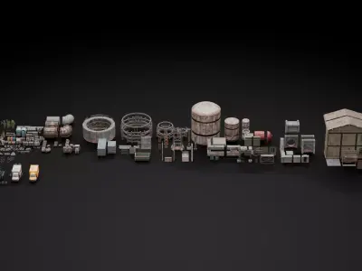 Rafinery Post Apocalyptic Assets Low-poly 3D model