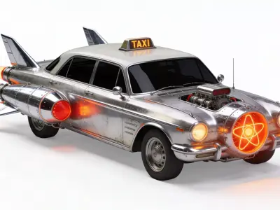 Vintage Atompunk Nuclear Rocket Taxi 3D Model Low-poly 3D model
