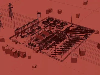 Modern high-voltage energy storage substation 3D model