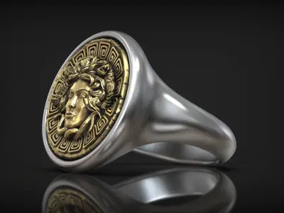 Medusa Gorgona Head Greek Traditional Ornament Coin Ring 3D print model