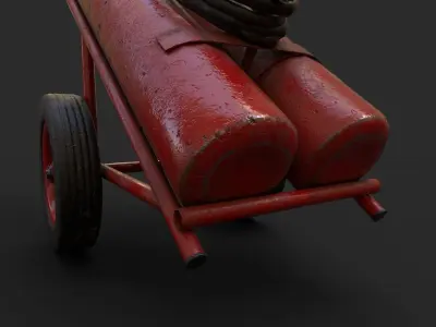 Wheeled Fire Extinguisher Low-poly 3D model
