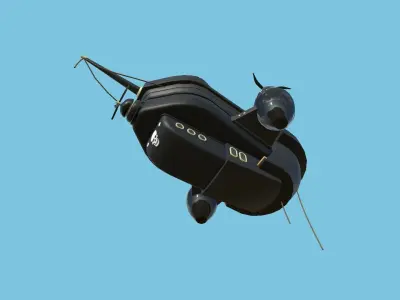 Cartoon Airship 02 - Black Pirate - Low Poly Ship Low-poly 3D model