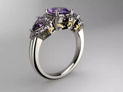 three stones engagement Ring for Women 3D print model