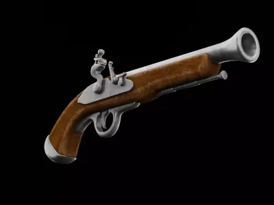 Flintlock Pistol Low-poly 3D model 3