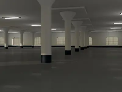 Warehouse with columns and windows Low-poly 3D model