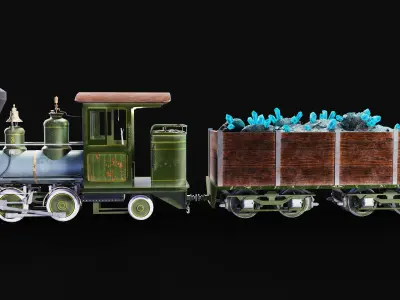 Vintage 19th-Century Steam Locomotive Low-poly 3D model Low-poly 3D model