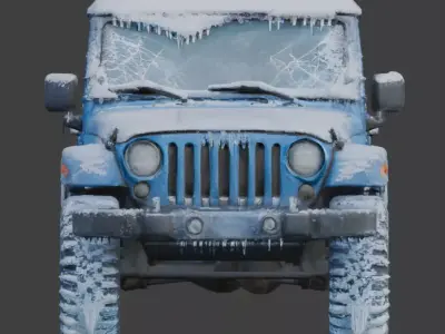 Frozen Damaged Off Road Jeep 3D Model V02 Low-poly 3D model