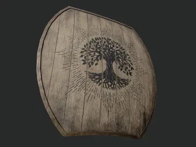 Slavic hybrid shield-painted black tree symbol Low-poly 3D model