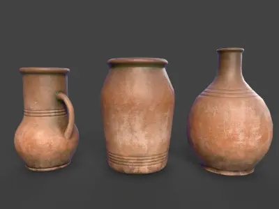 Old Clay Jugs Low-poly 3D model