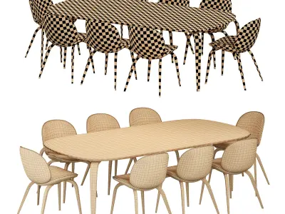 Beetle Dining Chair and Gubi Dining Table Elliptical 3D model