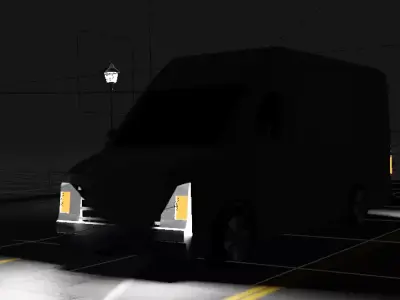 A van truck street at night Free low-poly 3D model