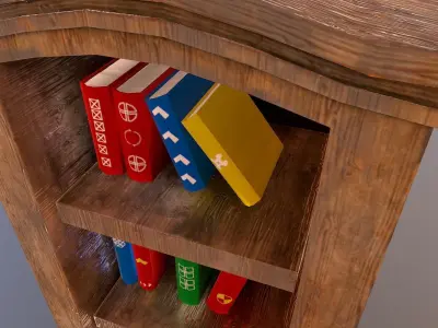 Low Poly Bookcase wooden with books Free low-poly 3D model