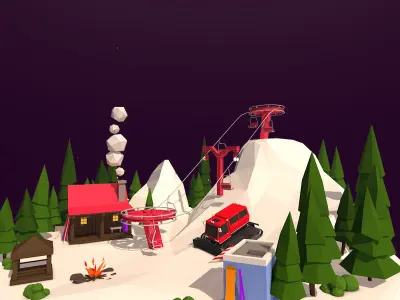 Cartoon Low Poly Slope Resort Island Pack Low-poly 3D model