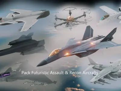 Pack - 9 Futuristic Assault  Recon Aircrafts Low-poly 3D model