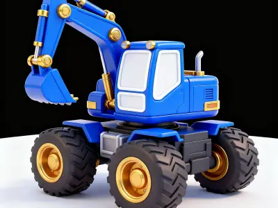 Royal-Rigger Blue Wheeled Excavator 3D Model Low-poly 3D model