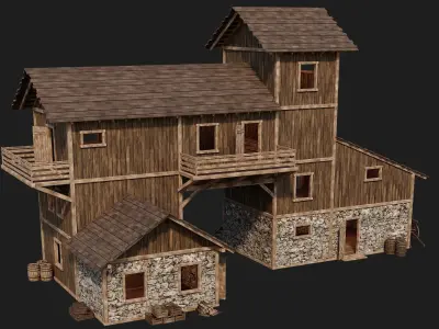 Old Wooden House Building 4K Textures GameReady 121 Low-poly 3D model