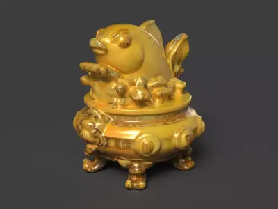  Chinese fish money pot  Low-poly 3D model