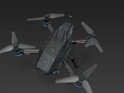Futuristic Drone - Quadcopter with LED navigation lights 3D model