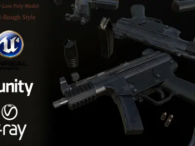HK MP5 SMG  LowPoly-GameReady  Low-poly 3D model