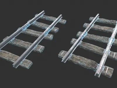 Wooden Railway Tracks Low-poly 3D model