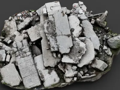 destroyed house ruins debris part4 photogrammetry Low-poly 3D model
