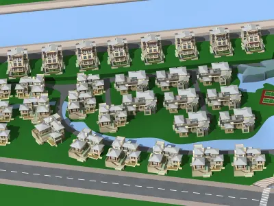Villa residential area near river 3D model