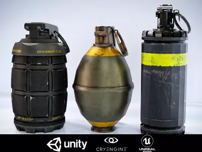 Grenades pack - 3  -3D LOWPOLY Models Low-poly 3D model