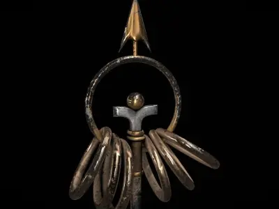 Khakkhara with rings Low-poly 3D model