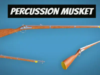 Percussion Musket LowPoly Firearm  3D Model Low-poly 3D model