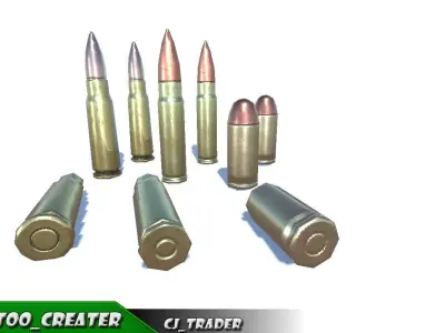 Shell-Bullets low poly 3d model bullets for tattoo creator Low-poly 3D model