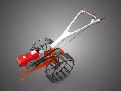 WALK BEHIND HAND WALKING TRACTOR DIESEL FARMER OPERATOR WORK MUD 3D model
