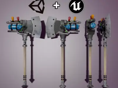 Stylized Melee Weapon Steampunk Axe PBR game ready Low-poly Low-poly 3D model