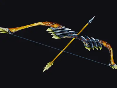 Bow Fantasy Wooden Throw Weapon Firearms Legendary Equipment Low-poly 3D model
