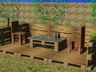 Terrace table and chairs 3D model