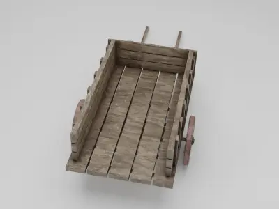 low poly wooden old carriage 3D model Low-poly 3D model