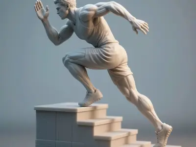 Runner on Stairs  Dynamic Sprint Pose 3D print model