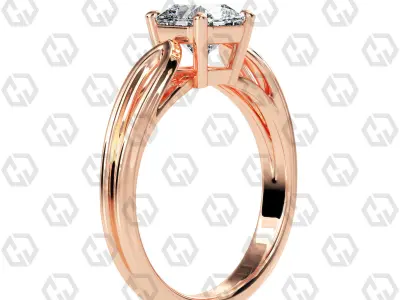 Ring 230 Radiant shape split shank solitaire ring with Gems 3D print model