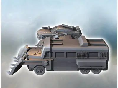 Set of three post-apocalyptic vehicles with improvised armaments 3D print model