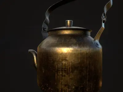 Old Brass Kettle Low-poly 3D model