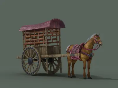carriage Barouche based work file Horse Buggy covered  3D model