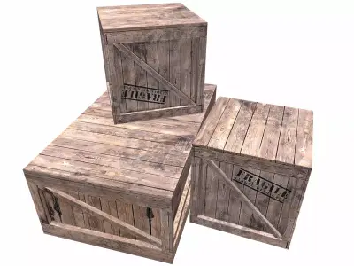 Wooden Box Set Low Poly Low-poly 3D model
