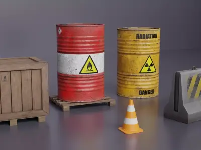 Warehouse Barrels-Pallets-Crates-Traffic Elements Collection  3D Model Pack