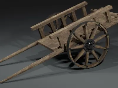 Medieval wooden cart Project 3d Model with PBR texture 3D model